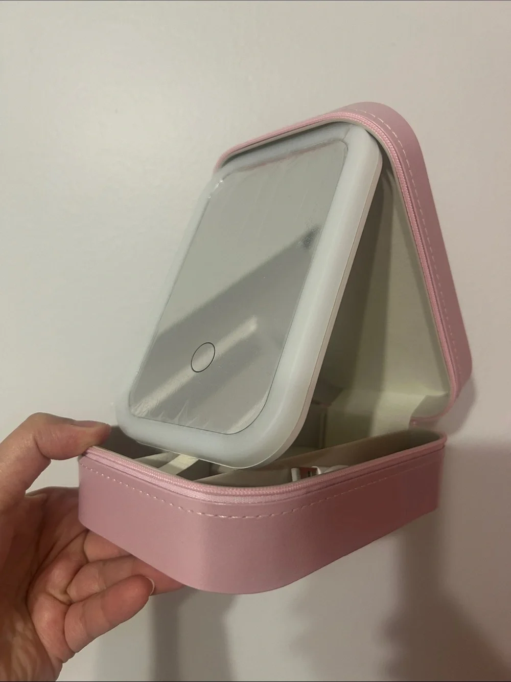 Portable Pink LED Makeup Mirror with Storage Case
